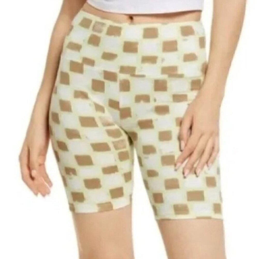 NWT bp High Waist Bike Shorts in Green Ivory Tic Tac Checkerboard - XXS